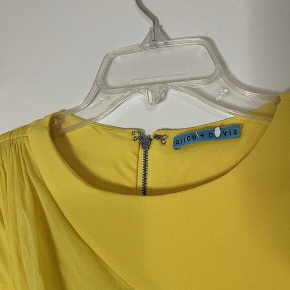 Alice + Olivia Goddess yellow wrap short sleeve bodycon mini silk dress US 2 - Picture 3 of 7